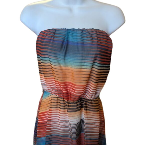 Colorful Striped Strapless Dress Size Medium - Picture 2 of 6